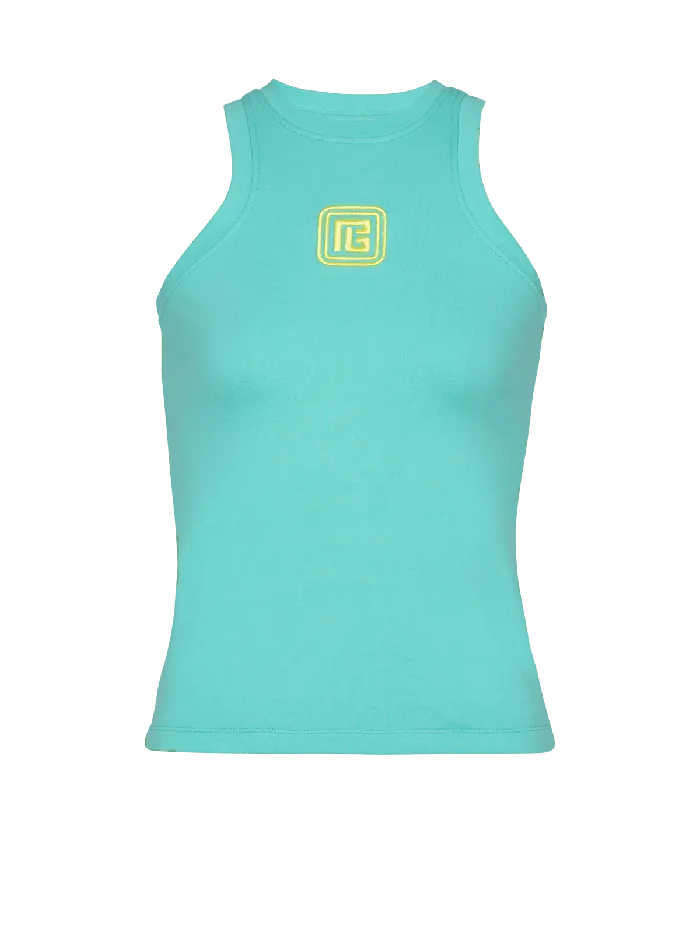 Balmain TShirts Women Tank Top With Retro PB Embroidery Blue