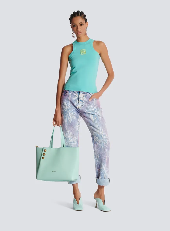 Balmain TShirts Women Tank Top With Retro PB Embroidery Blue