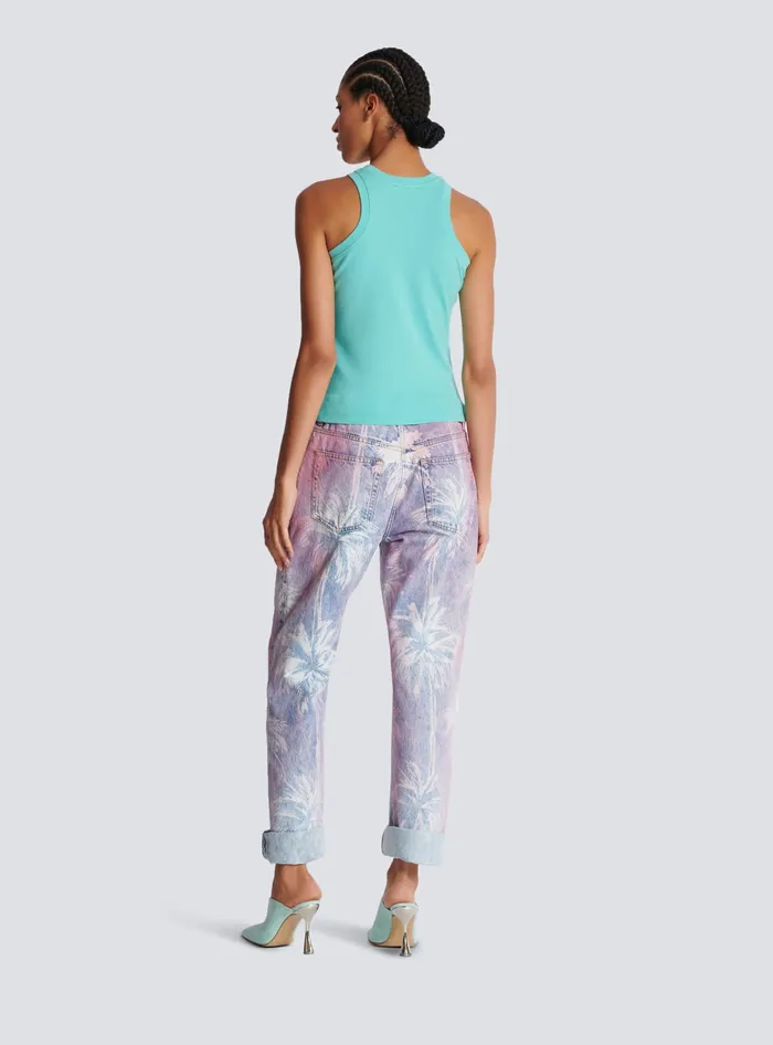 Balmain TShirts Women Tank Top With Retro PB Embroidery Blue