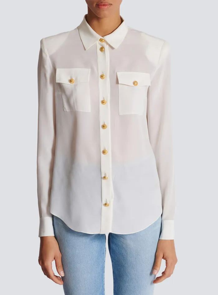 Balmain Tops And Shirts Women Crepe De Chine Shirt White