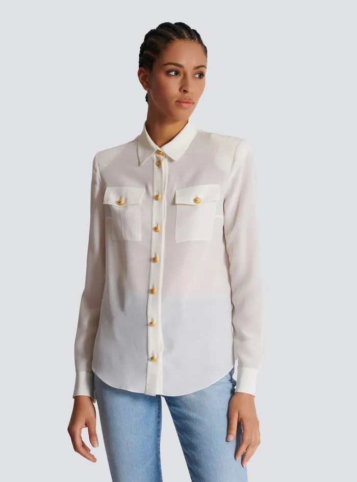 Balmain Tops And Shirts Women Crepe De Chine Shirt White