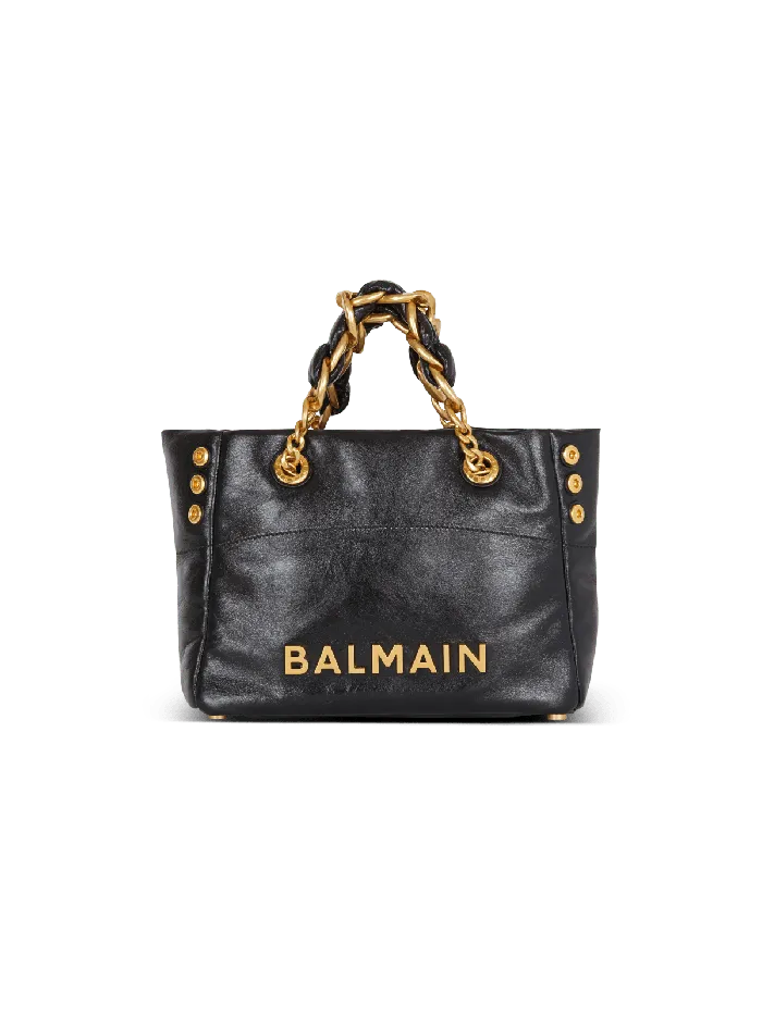 Balmain Tote Bags Women 1945 Soft Crinkled Leather Tote Bag Black