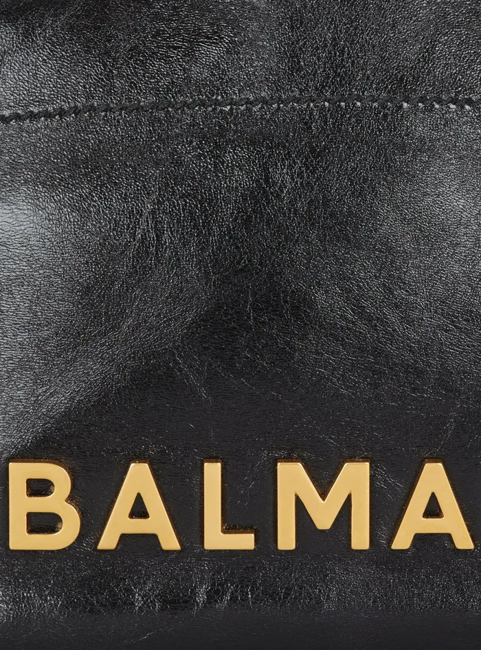 Balmain Tote Bags Women 1945 Soft Crinkled Leather Tote Bag Black