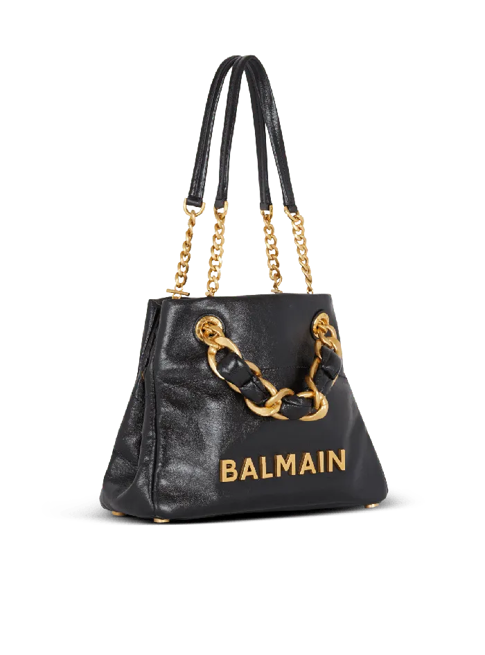 Balmain Tote Bags Women 1945 Soft Crinkled Leather Tote Bag Black