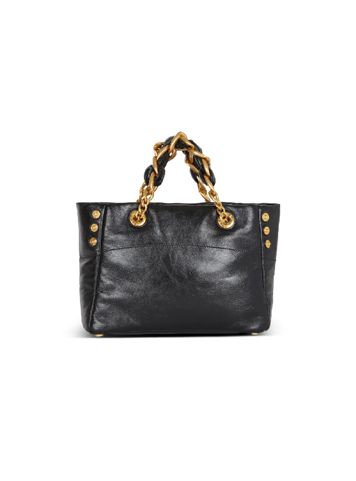 Balmain Tote Bags Women 1945 Soft Crinkled Leather Tote Bag Black