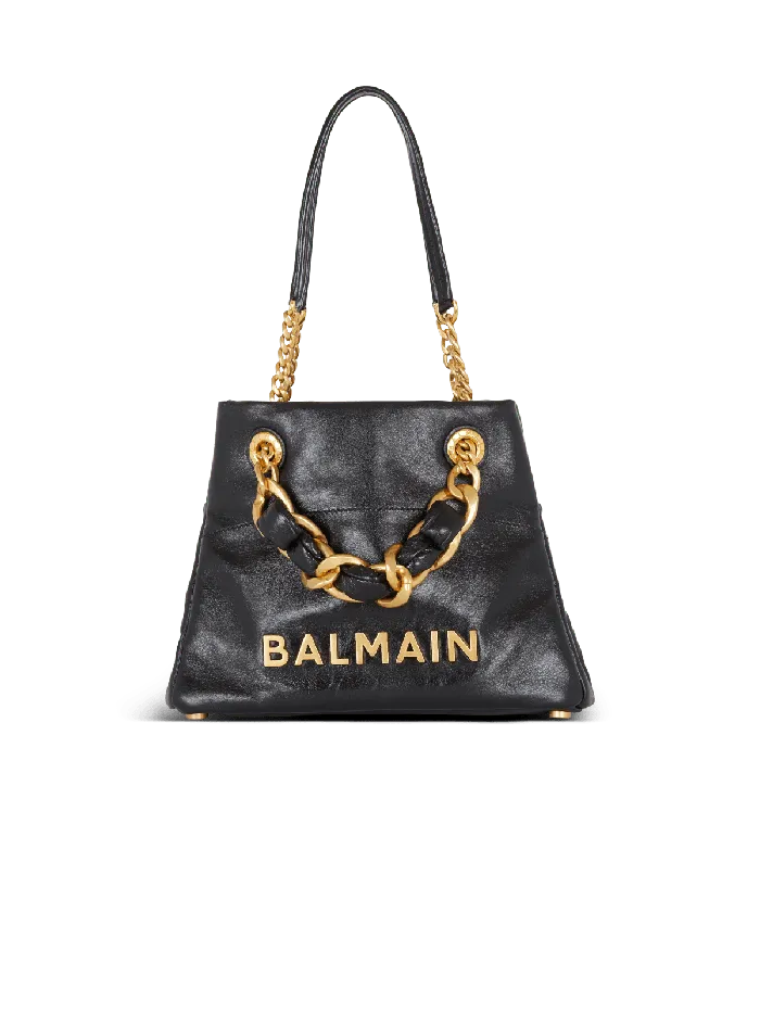 Balmain Tote Bags Women 1945 Soft Crinkled Leather Tote Bag Black