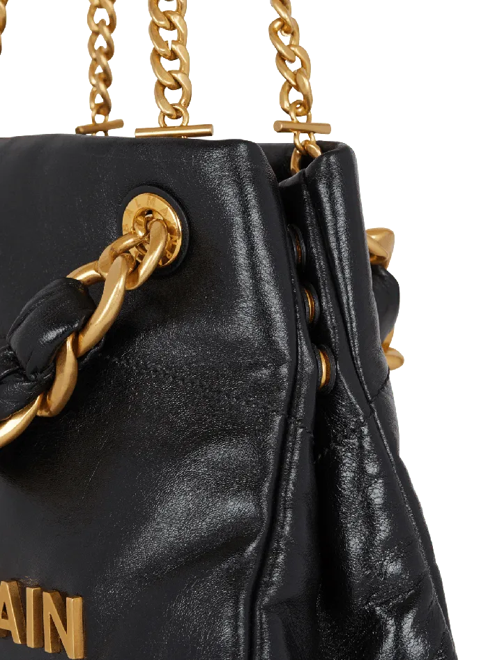 Balmain Tote Bags Women 1945 Soft Crinkled Leather Tote Bag Black
