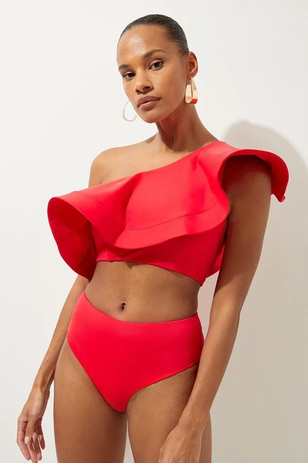 Beachwear Women Karen Millen High Waist Bikini Bottom Red