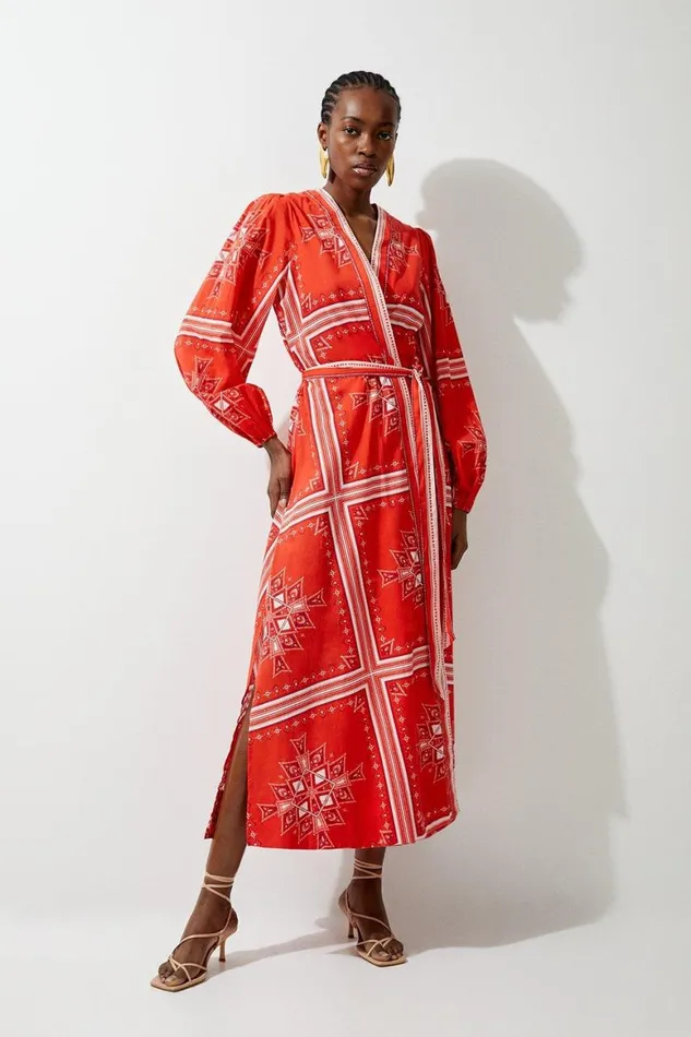 Beachwear Women Karen Millen Printed Cotton Voile Maxi Beach Dress Red