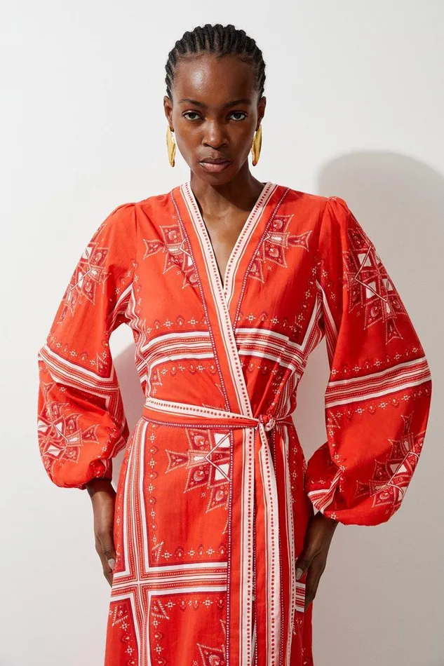 Beachwear Women Karen Millen Printed Cotton Voile Maxi Beach Dress Red