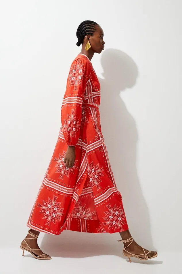 Beachwear Women Karen Millen Printed Cotton Voile Maxi Beach Dress Red