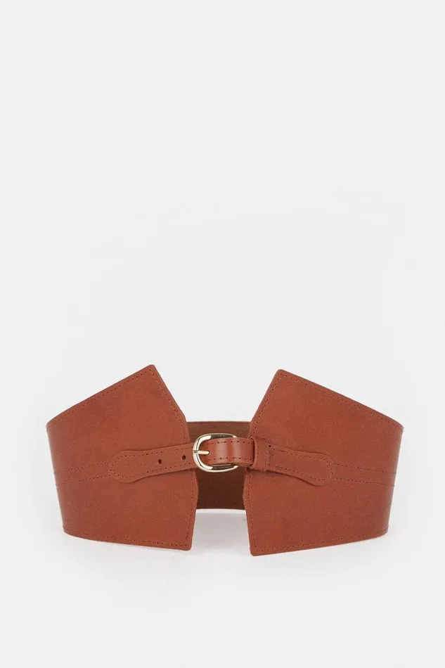 Belts Women Karen Millen Leather Wide Waist Belt Tan