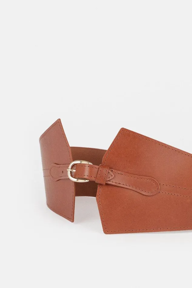 Belts Women Karen Millen Leather Wide Waist Belt Tan