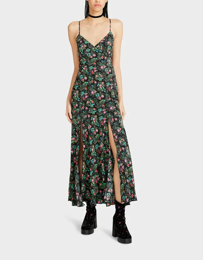 Betsey Johnson Women ADDISON MIDI DRESS FLORAL BLACK Black