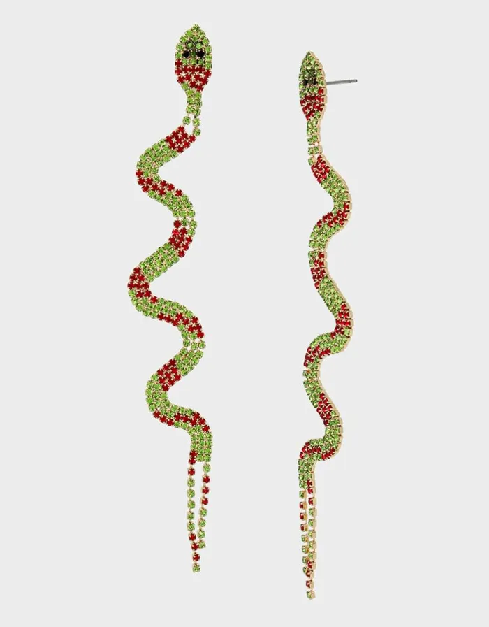 Betsey Johnson Women BETSEYS HOLIDAY SNAKE LINEAR EARRINGS GREEN Green