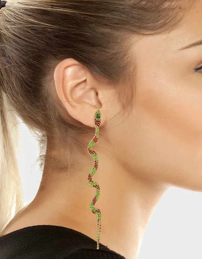 Betsey Johnson Women BETSEYS HOLIDAY SNAKE LINEAR EARRINGS GREEN Green Betsey Johnson Women BETSEYS HOLIDAY SNAKE LINEAR EARRINGS GREEN Green