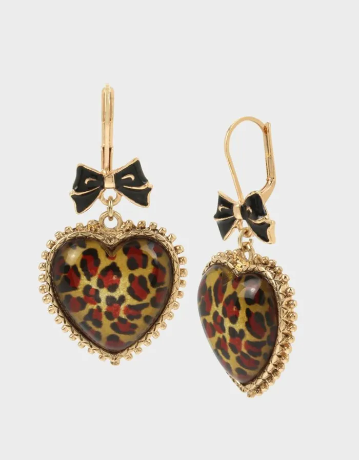 Betsey Johnson Women BETSEYS LEOPARD HEART DROP EARRINGS LEOPARD