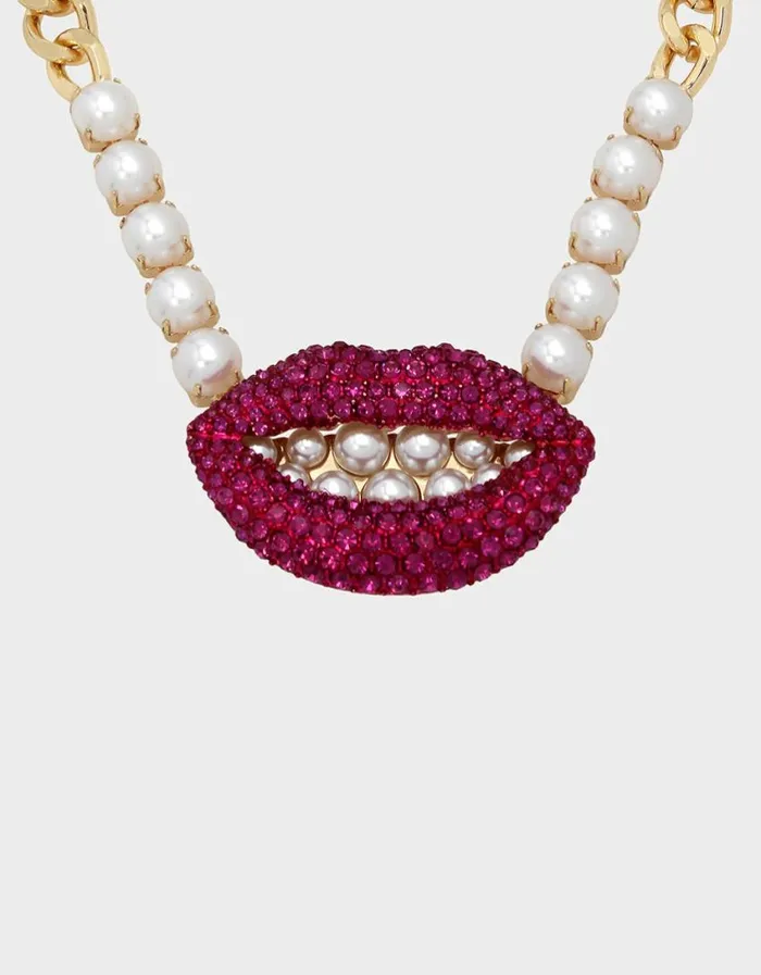 Betsey Johnson Women MIDNIGHT GARDEN SHORT LIP NECKLACE PINK Betsey Johnson Women MIDNIGHT GARDEN SHORT LIP NECKLACE PINK