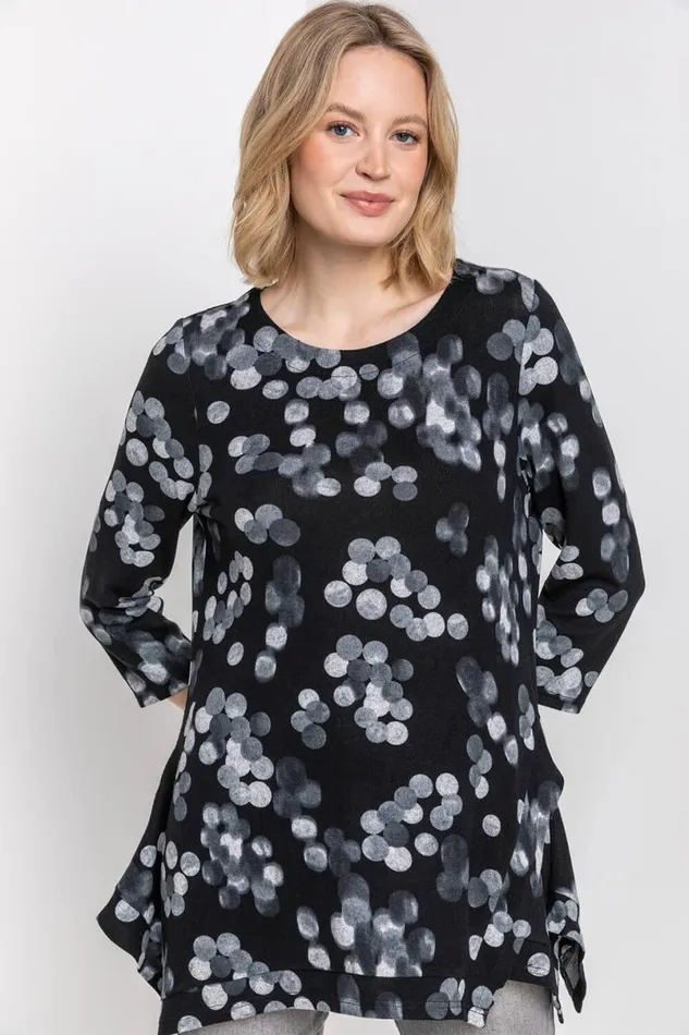 Black Abstract Spot Hanky Hem Top Women Roman Tops