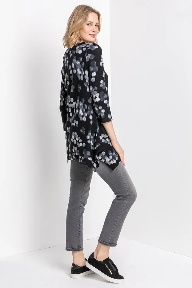 Black Abstract Spot Hanky Hem Top Women Roman Tops