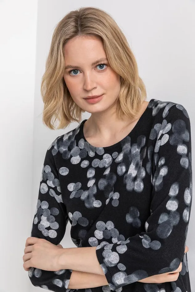 Black Abstract Spot Hanky Hem Top Women Roman Tops