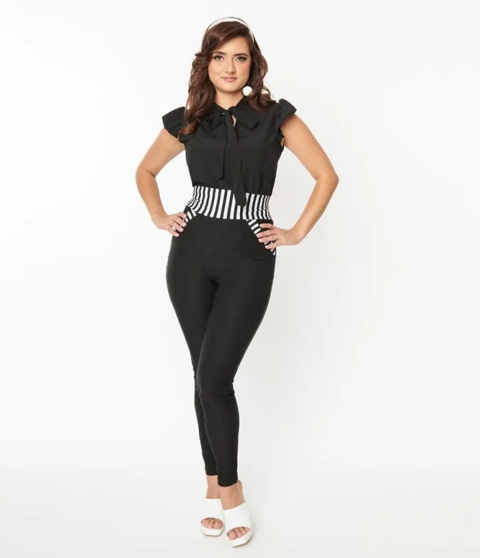 Black and Striped Contrast Showtime Pants ClothingPlus Unique Vintage Pants