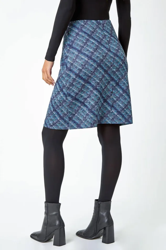 Black Check Print Elastic Waist Pencil Skirt Women Roman Skirts