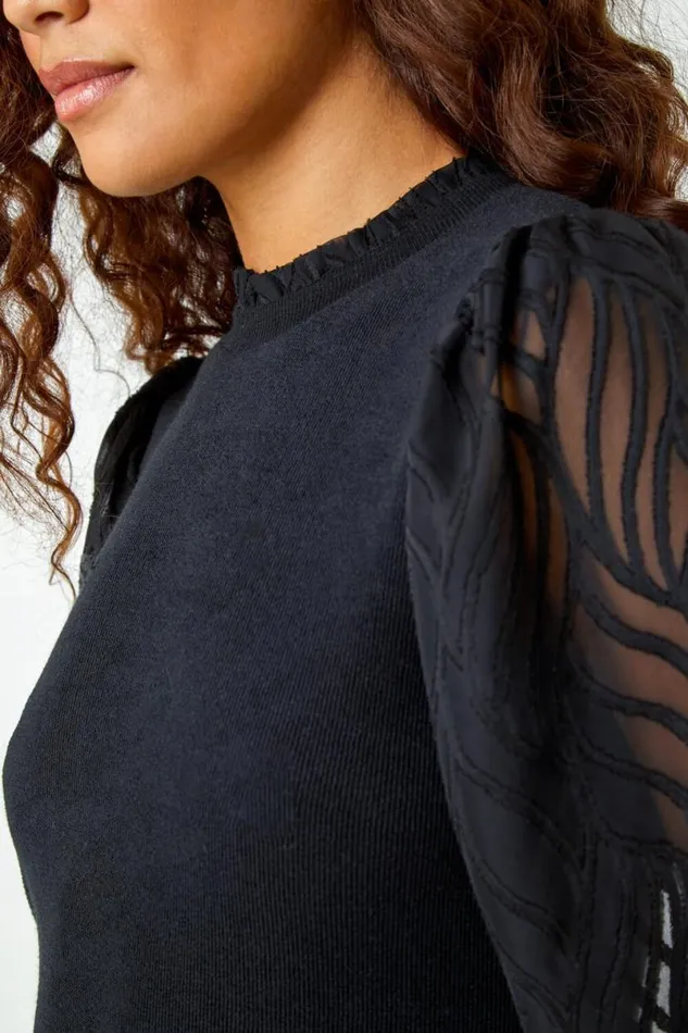 Black Contrast Chiffon Sleeve Stretch Dress Women Roman Dresses