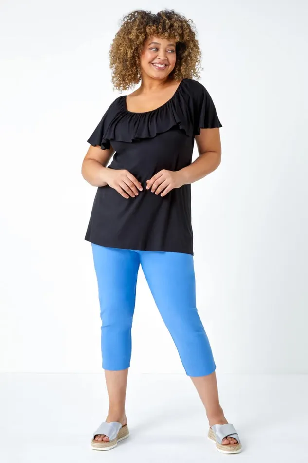 Black Curve Plain Bardot Stretch Top Women Roman Tops