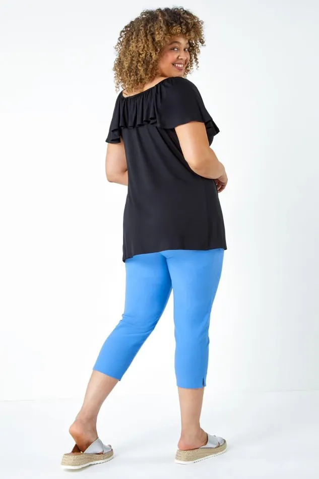 Black Curve Plain Bardot Stretch Top Women Roman Tops