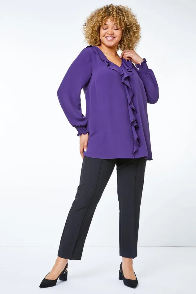 Black Curve Stitch Detail Stretch Trouser Women Roman Trousers