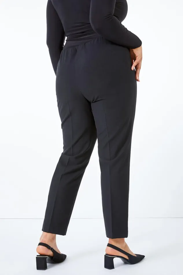 Black Curve Stitch Detail Stretch Trouser Women Roman Trousers