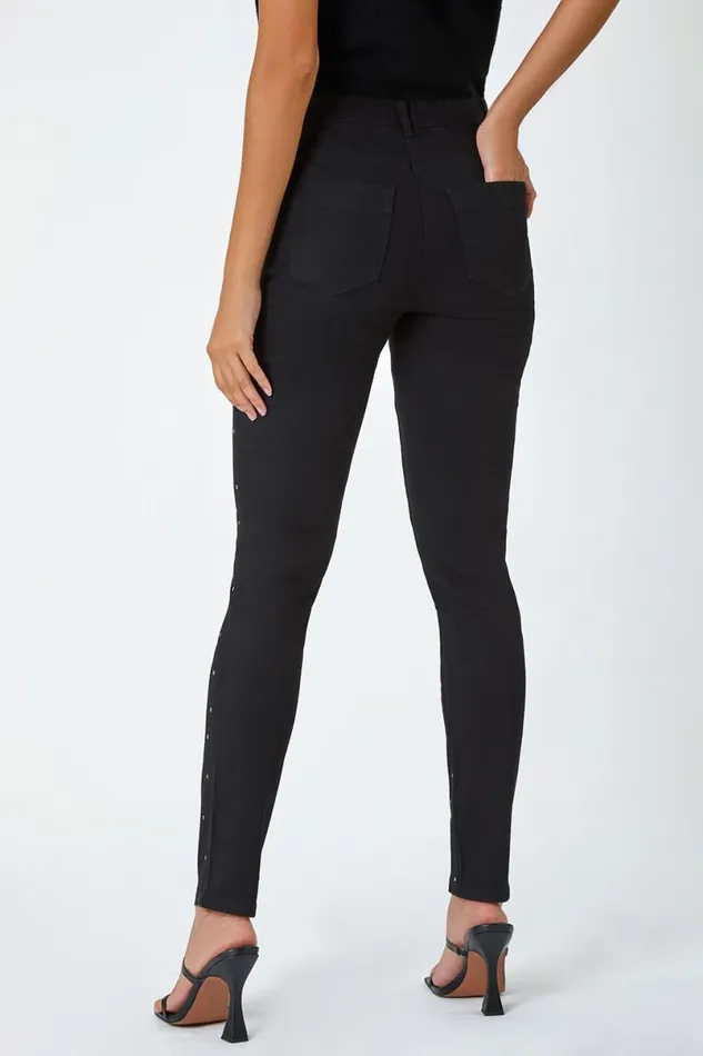 Black Diamante Embellished Stretch Jegging Women Roman Trousers