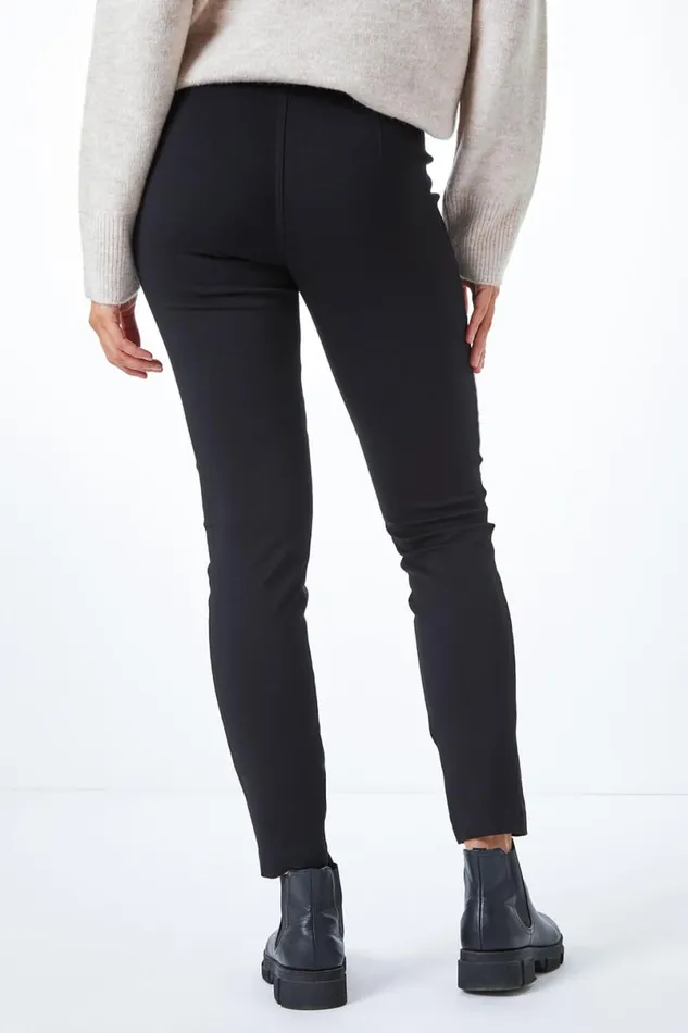 Black Faux Leather Panel Leggings Women Roman Occasionwear