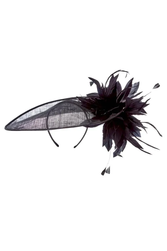 Black Large Contrast Feather Disc Fascinator Women Roman Occasionwear