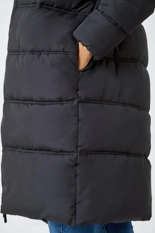Black Longline Padded Coat Women Roman Coats