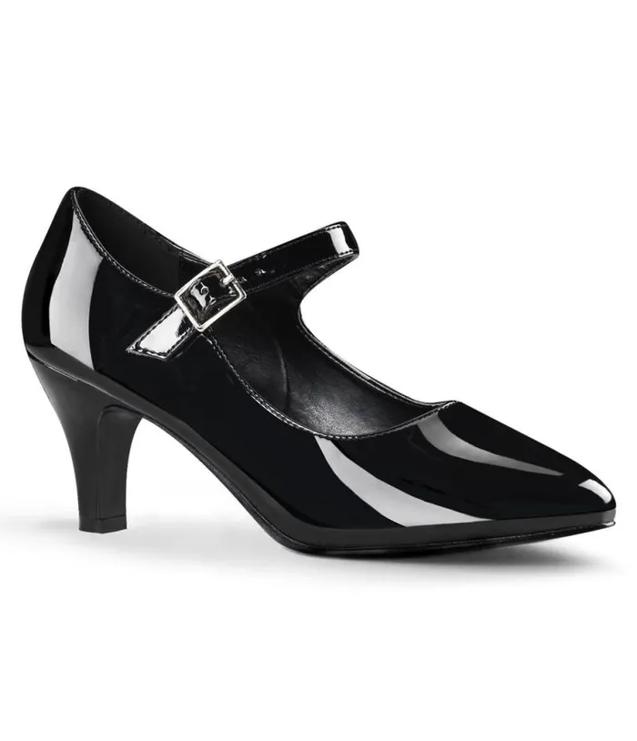 Black Patent Leatherette Pointed Toe Mary Jane Heels Shoes Unique Vintage Heels