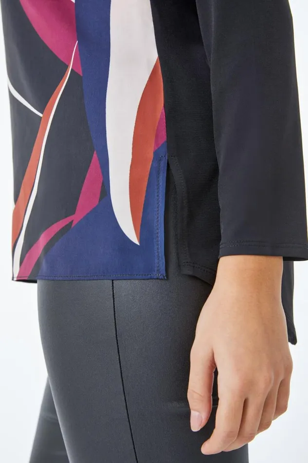 Black Petite Abstract Print Top Women Roman Tops