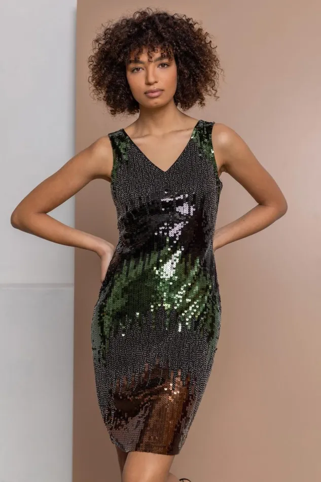 Black Sequin Ombre Print Dress Women Roman Dresses