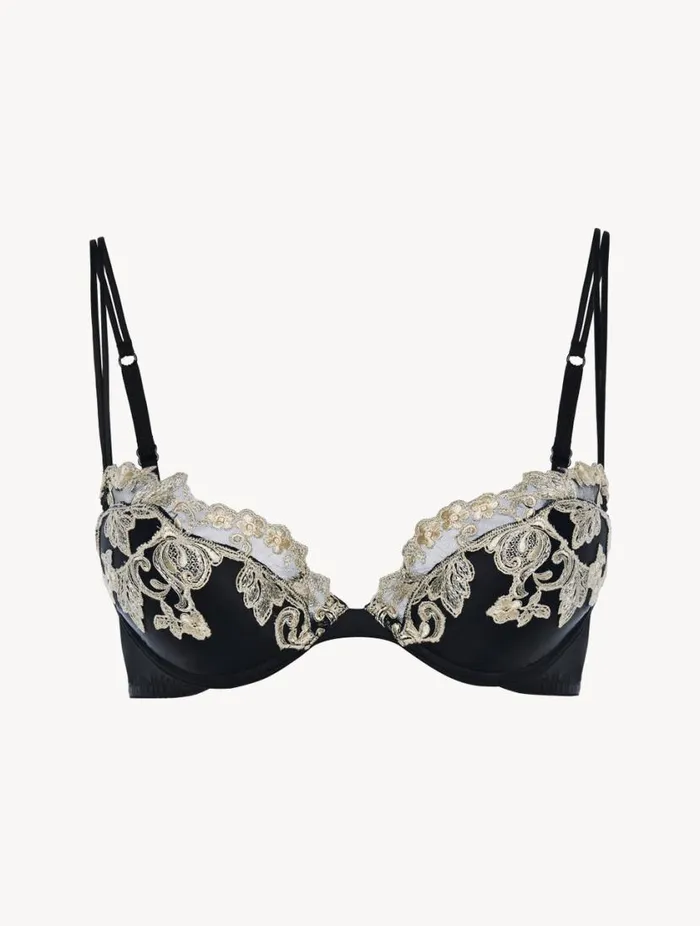 Black Silk Pushup Bra With Ivory Frastaglio Lingerie La Perla Padded
