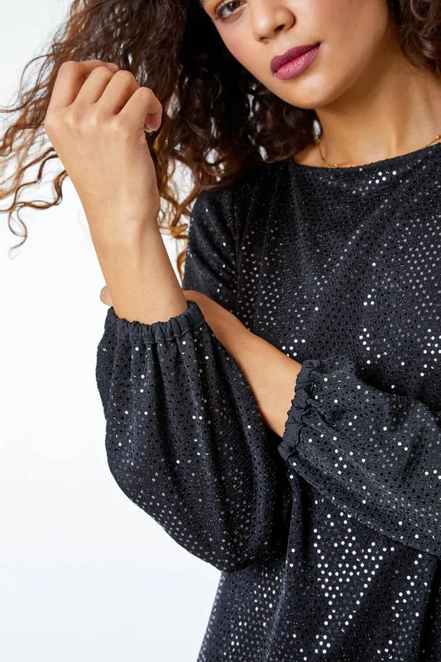 Black Sparkle Detail Swing Dress Women Roman Dresses