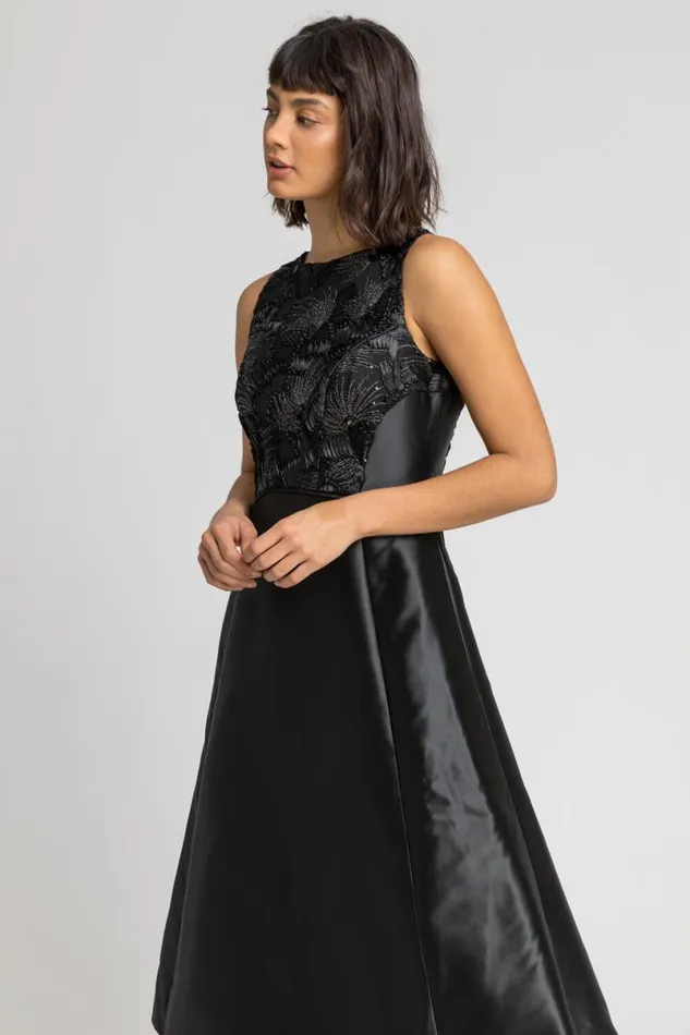 Black Sparkle Embellished Fit and Flare Skater Dress Women Roman Dresses