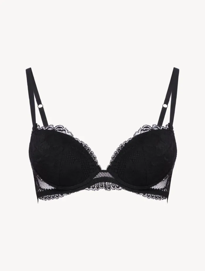Black Stretch Leavers Lace Pushup Bra Lingerie La Perla Padded