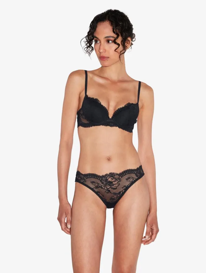 Black Stretch Leavers Lace Pushup Bra Lingerie La Perla Padded