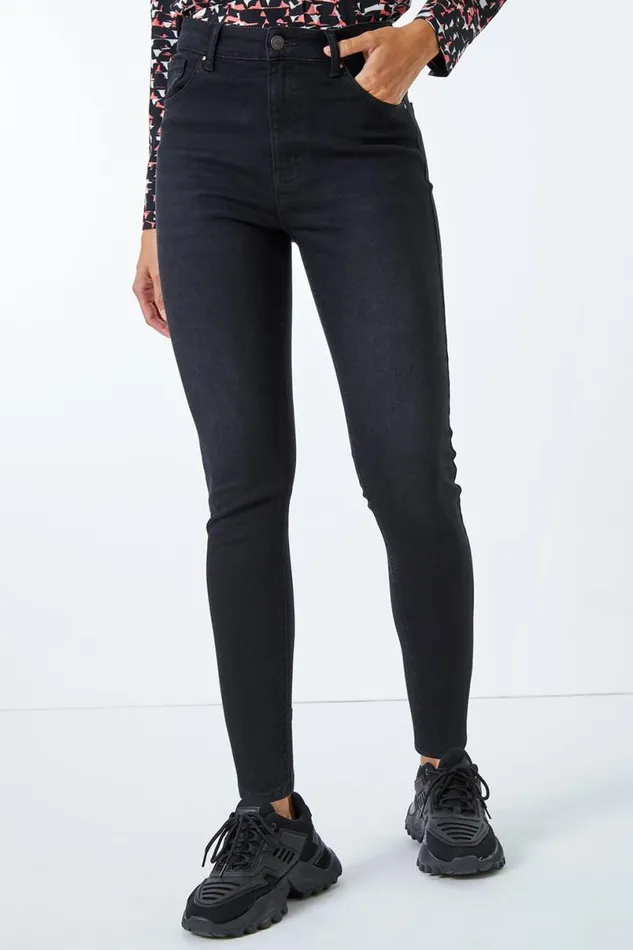 Black Super Skinny Stretch Jeans Women Roman Trousers