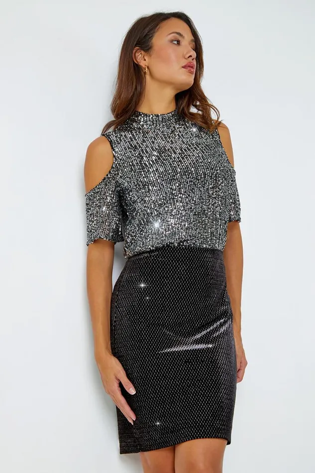 Black Velvet Glitter Pencil Elastic Waist Skirt Women Roman Skirts