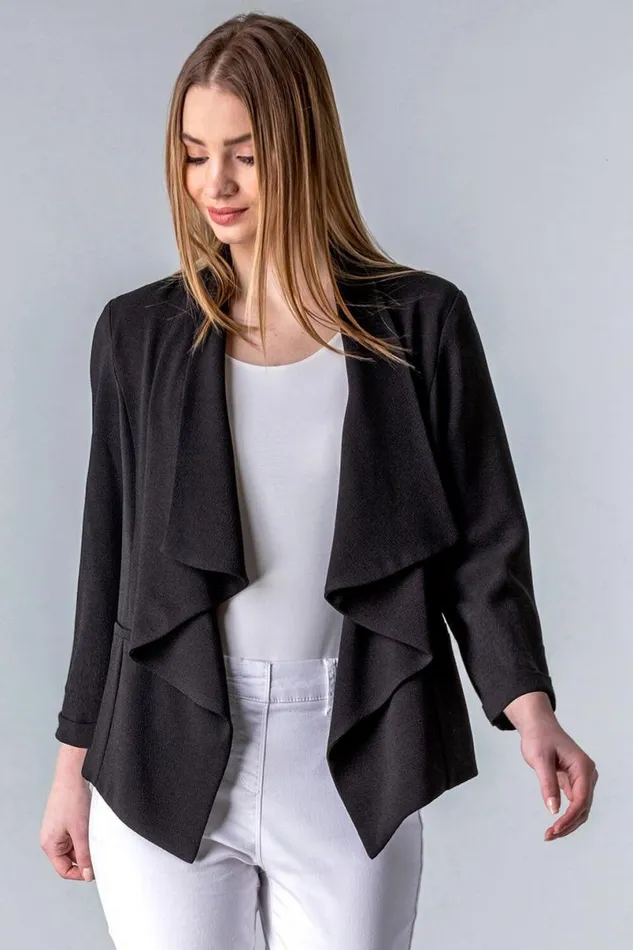 Black Waterfall 34 Sleeve Jacket Women Roman Jackets