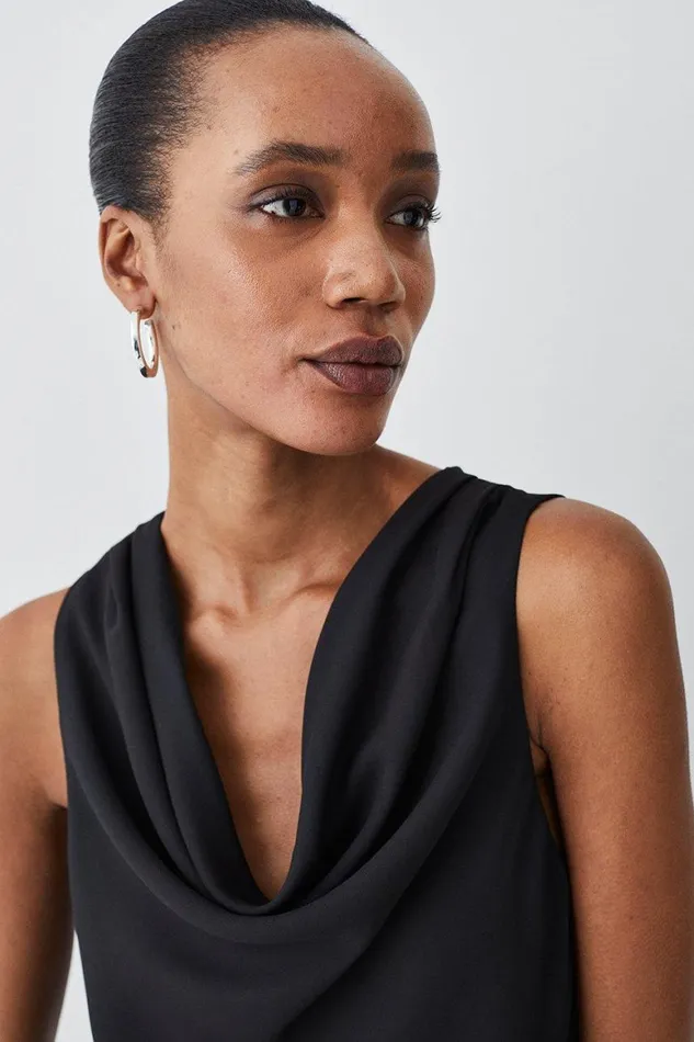 Blouses Women Karen Millen Georgette Cowl Neck Woven Blouse Black