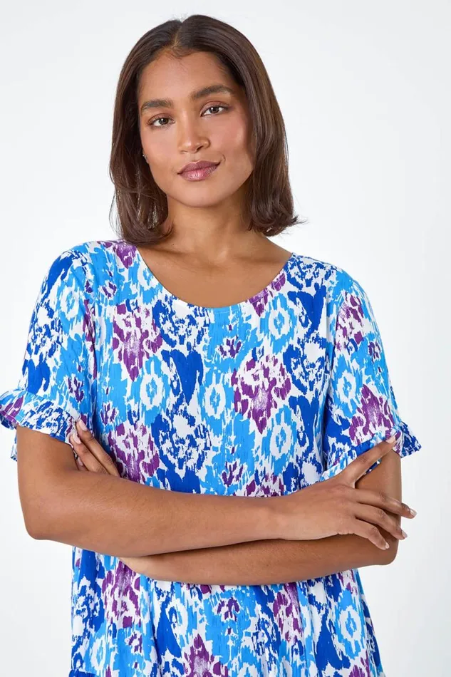 Blue Aztec Print Tiered Smock Dress Women Roman Dresses