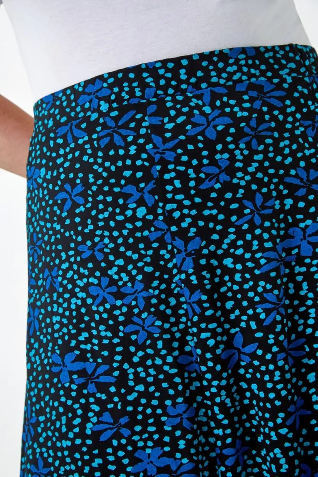 Blue Curve Ditsy Floral A Line Maxi Skirt Women Roman Skirts